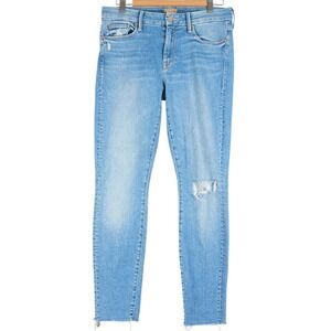 Mother The Looker Ankle Fray Skinny Jeans Light Wash Distressed Size 28